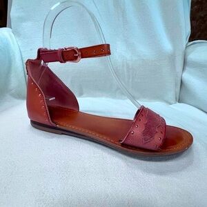 AE American Eagle Outfitters Leather Open Toe Ankle Strap Sandal Flats Women’s 6